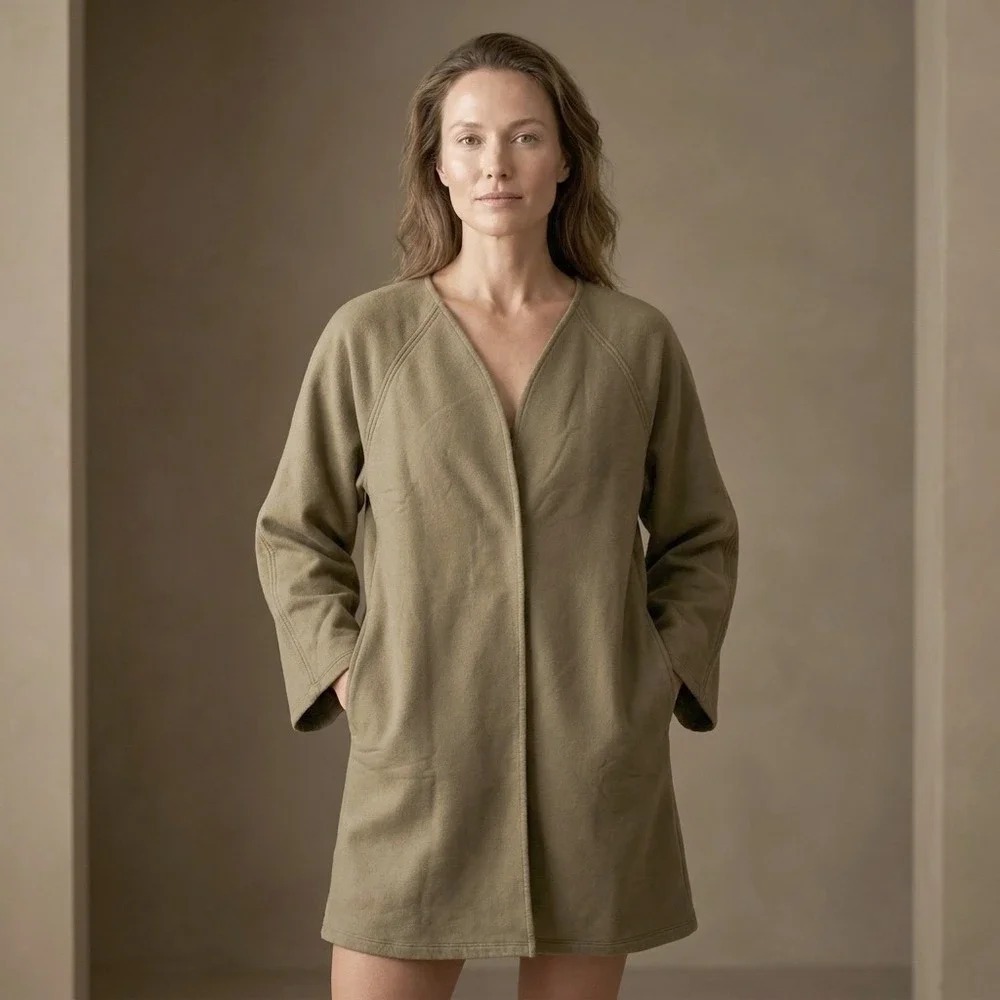 FILOSOFIA Women Open Front Cardigan S Olive Green Cotton Minimalist Lagenlook
